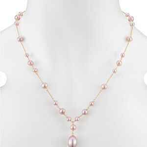 Gold Chain Pearl Station Necklace with Single Drop Pearl